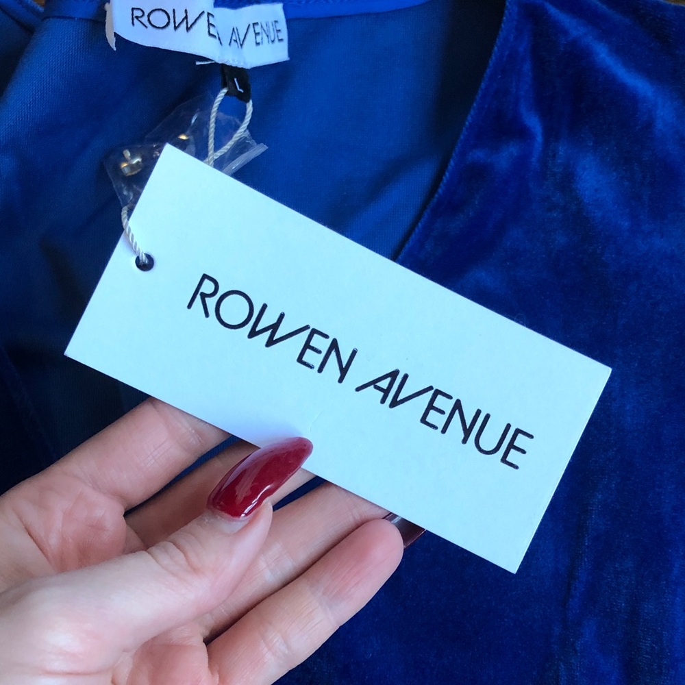 Rowen Avenue Blue Velvet Rhinestone Pleated Stretch Vintage Martha Dress - Picture 6 of 7